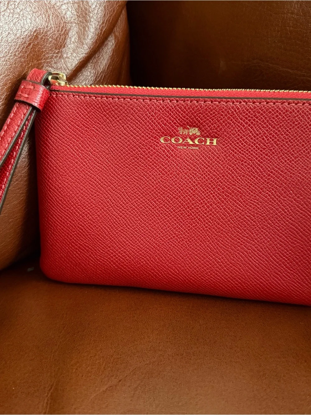 Coach Red Leather Zipper Wristlet